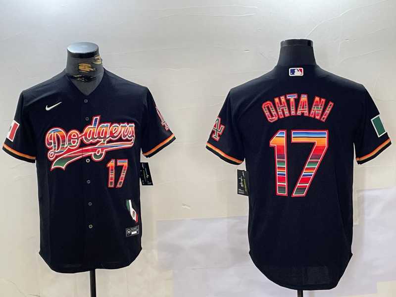 Mens Los Angeles Dodgers #17 Shohei Ohtani Black Rainbow Mexico Cool Base Stitched Jersey